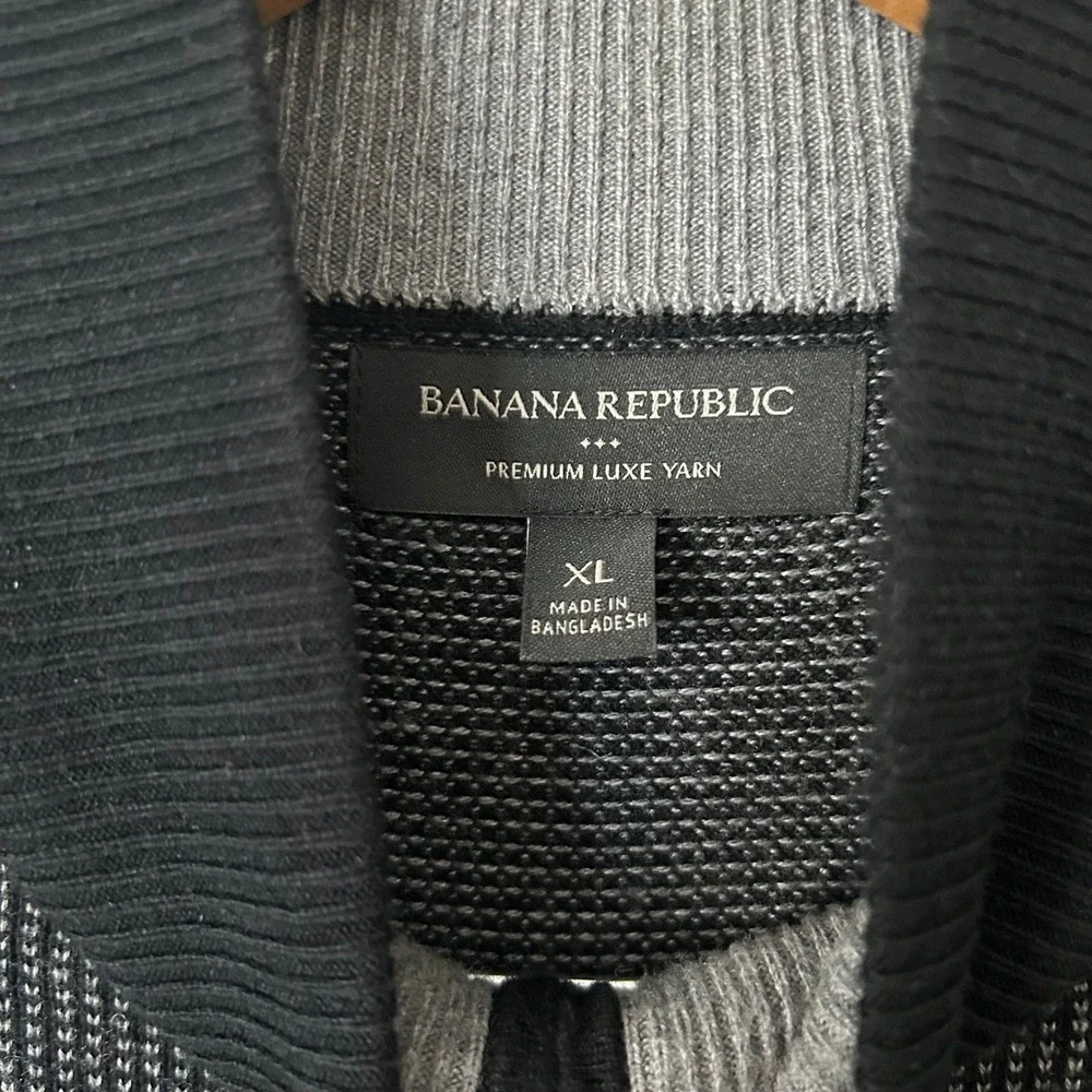 Banana Republic Sweater‎ Mens XL Black Luxe Silk Cashmere 1/4 Zip Mock Neck